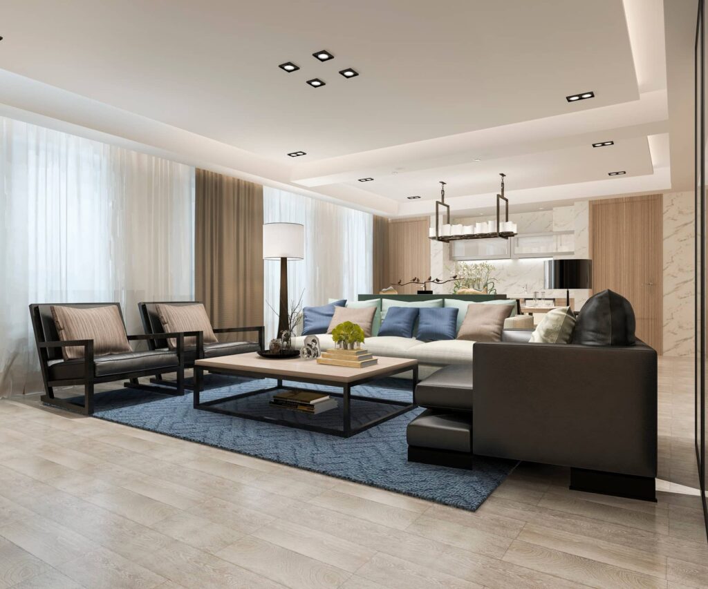 ห้องนั่งเล่นตัว U เป็นการออกแบบห้องนั่งเล่นสำหรับบ้านที่มี 4 คนขึ้นไป