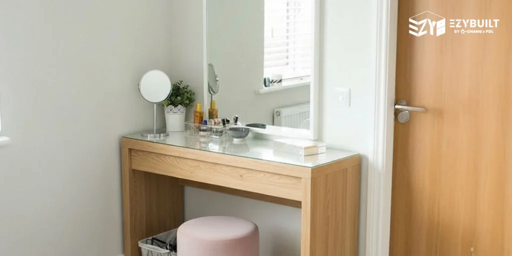 ใครที่ชื่นชอบเฟอร์นิเจอร์ไม้ แนะนำให้ตกแต่งด้วยแบบโต๊ะเครื่องแป้งสไตล์มินิมอล