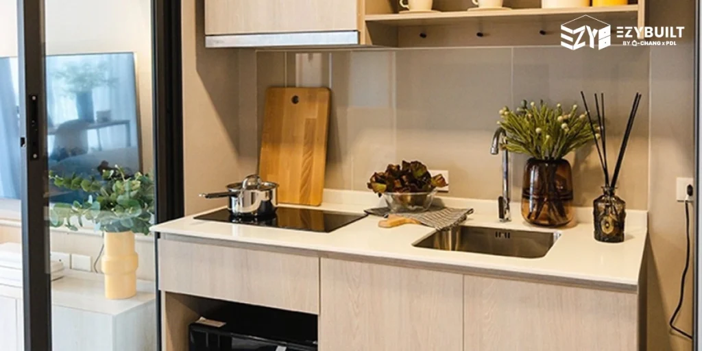 เคาน์เตอร์ครัว Fit-in ช่วยตกแต่งคอนโดขนาดเล็ก ให้ดูมีฟังก์ชันทำอาหารที่ครบครัน