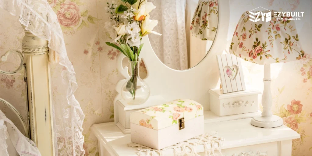 แบบโต๊ะเครื่องแป้งสไตล์วินเทจ พร้อมกระจกรูปไข่