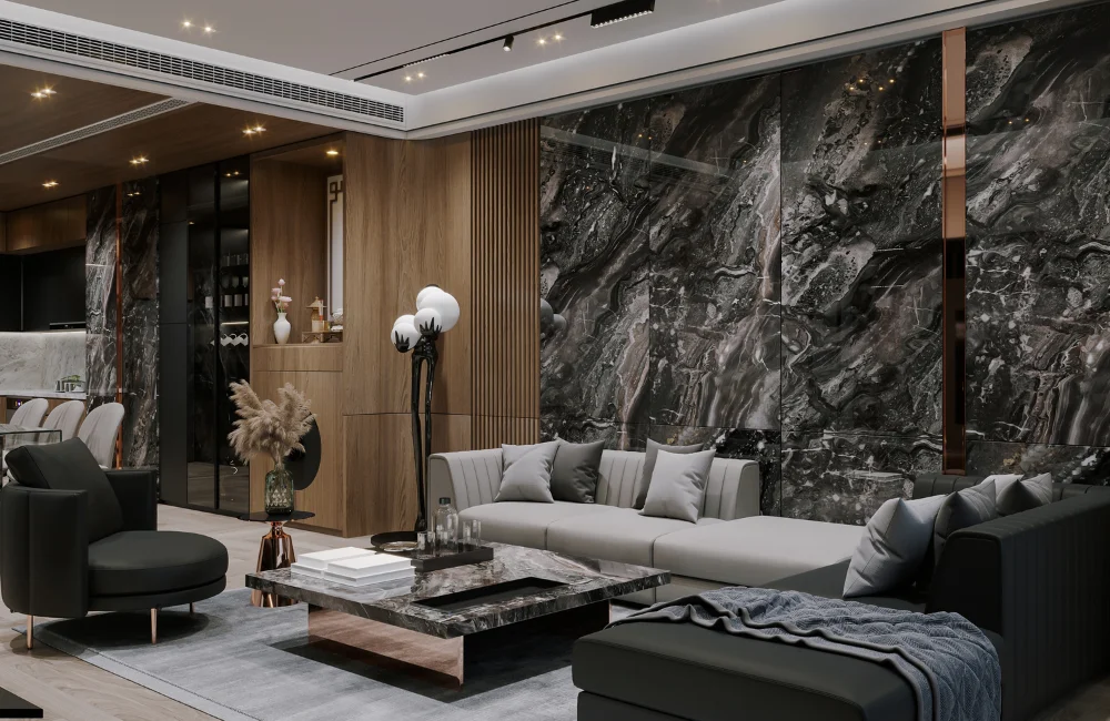 ตกแต่งผนังห้องด้วยลายหินอ่อน