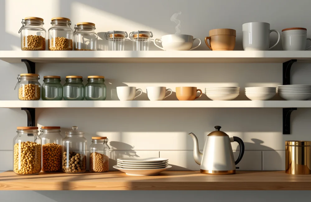 ไอเดียจัดครัวเล็ก ๆ ด้วยชั้นวางของแบบเปิดโล่ง